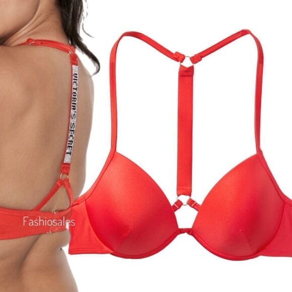 Victorias Secret Swim Shine Strap Full Coverage Push Up Bikini top Red 36C - Picture 3 of 14